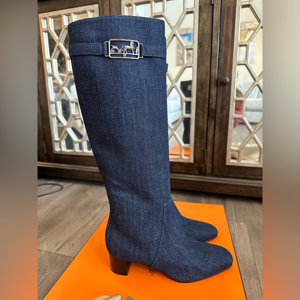 Hermes denim boots.